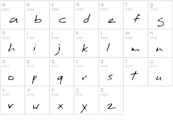 TobysHand Regular lowercase a-z preview
