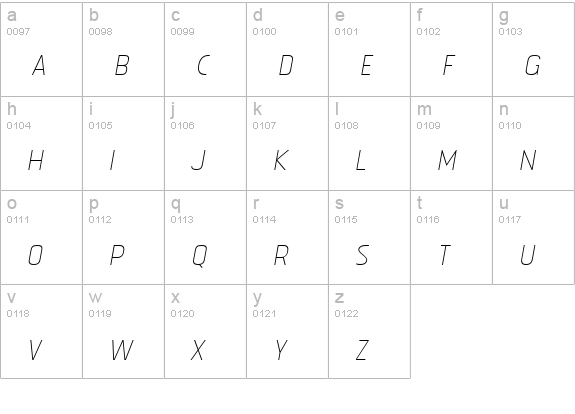 Tolyer Thin no.1 Oblique lowercase a-z preview