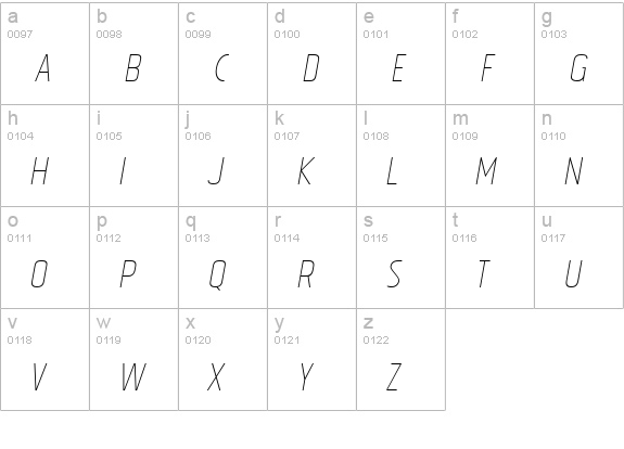 Tolyer Thin no.3 Oblique lowercase a-z preview