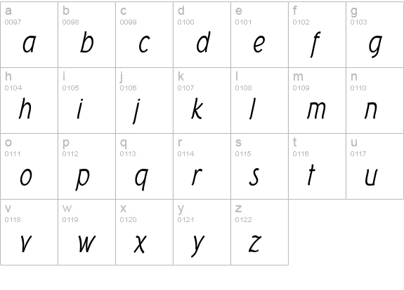 Tork Italic lowercase a-z preview