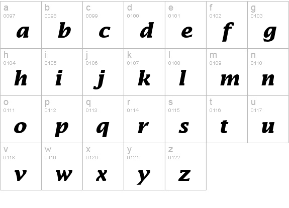 TR America Bold Italic lowercase a-z preview