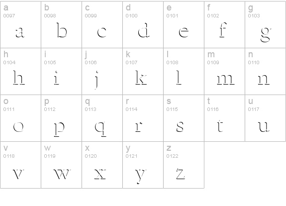 TR Emboss Normal lowercase a-z preview