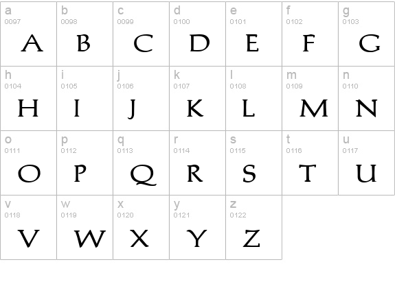 Trajan'sCapsExtended Bold lowercase a-z preview