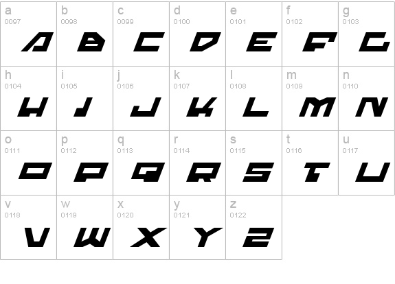Trajia Expanded Italic lowercase a-z preview