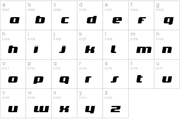 TransOblique lowercase a-z preview
