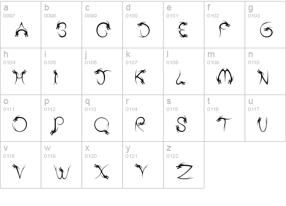 Tribal Dragon lowercase a-z preview