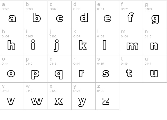 Trueno Black Outline lowercase a-z preview