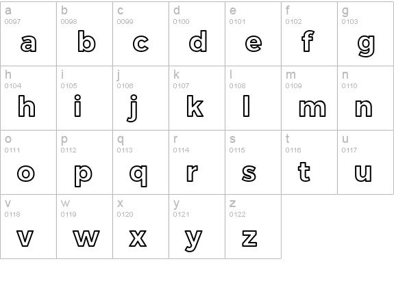 Trueno Bold Outline lowercase a-z preview
