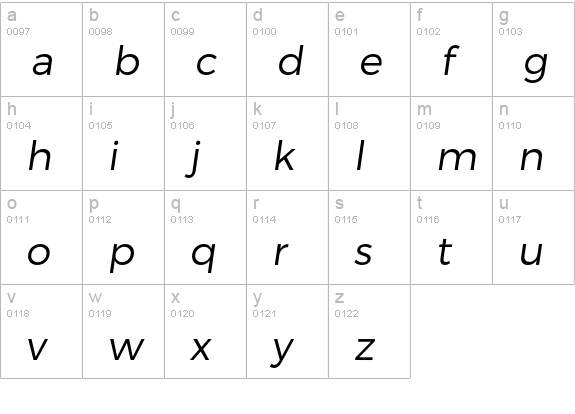 Trueno Light Italic lowercase a-z preview