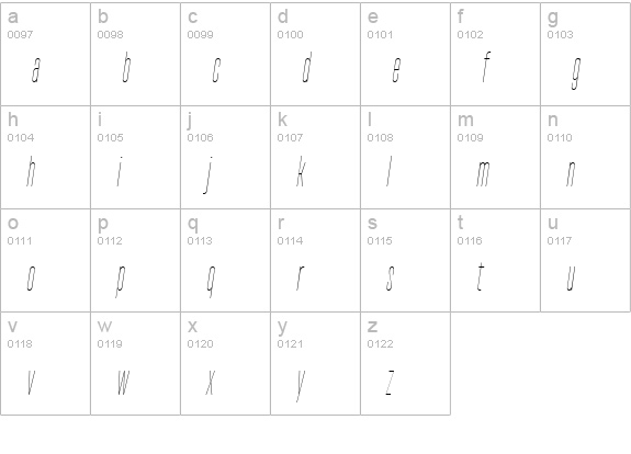 TT Bluescreens Thin Italic lowercase a-z preview