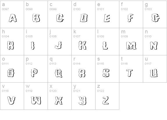 Tussle Expanded Outline lowercase a-z preview