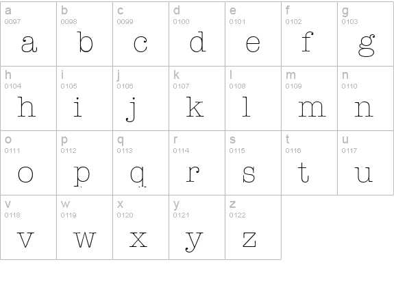 TypewriterSerial-Xlight-Regular lowercase a-z preview