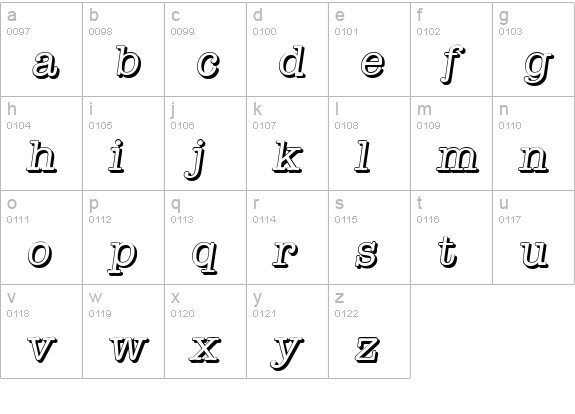 TypewriterShadow-Italic lowercase a-z preview