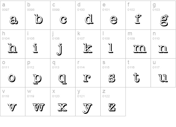 TypewriterShadow-Regular lowercase a-z preview