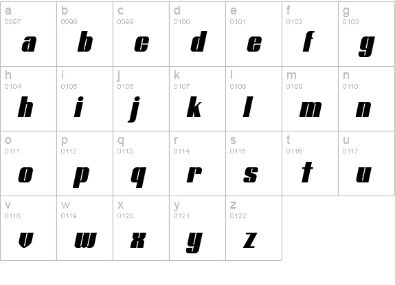 Typoline Italic lowercase a-z preview