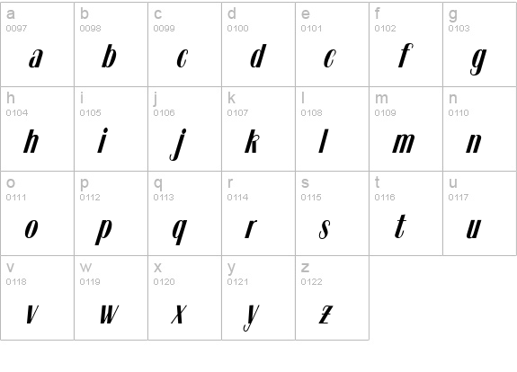 Tzigane MN lowercase a-z preview