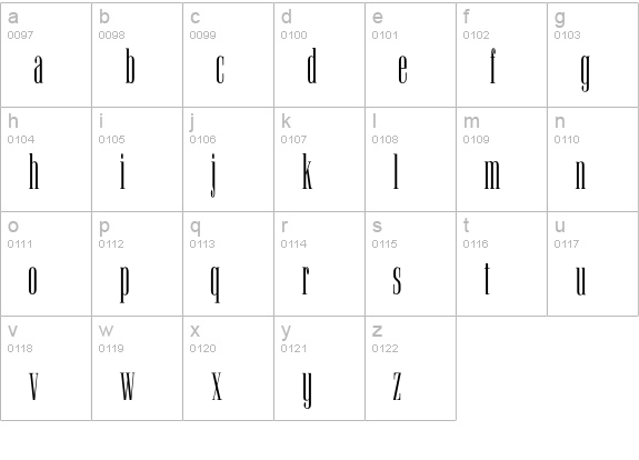 UltraCondensedSerif lowercase a-z preview
