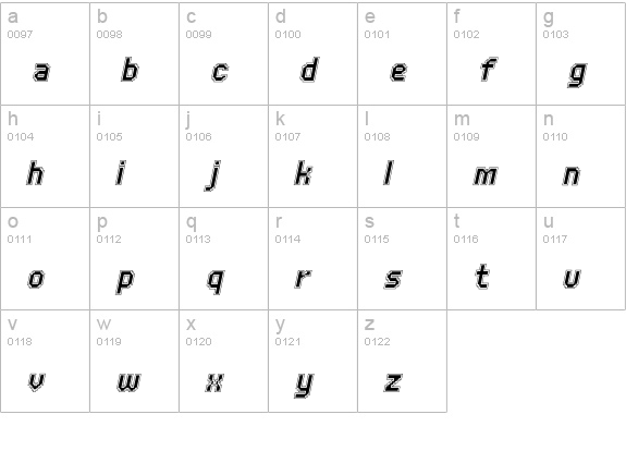UNDA-OutlineItalic lowercase a-z preview
