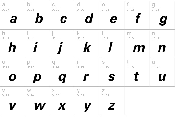 UniformBoldOblique lowercase a-z preview