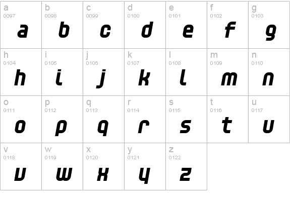 Unisect BlackOblique lowercase a-z preview