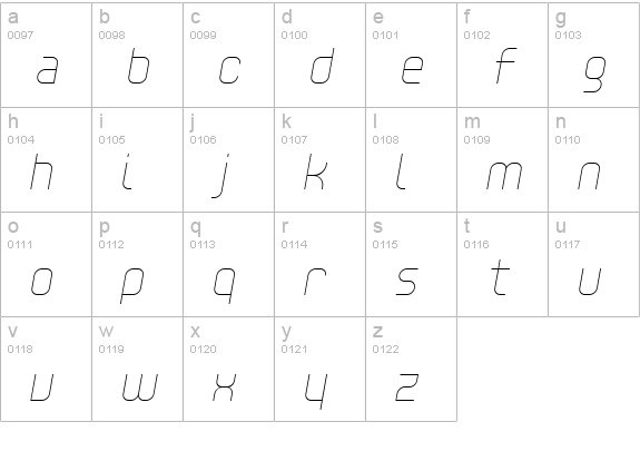 Unisect LightOblique lowercase a-z preview