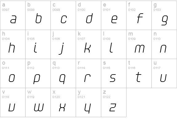 Unisect Oblique lowercase a-z preview