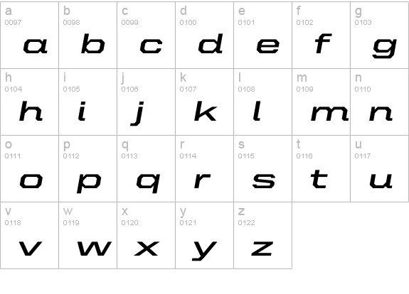 United Italic Ext Bold lowercase a-z preview
