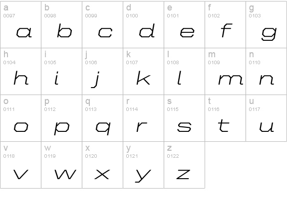United Italic Ext Light lowercase a-z preview