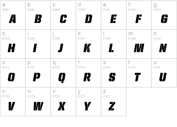 United Italic SemiCond Stencil lowercase a-z preview