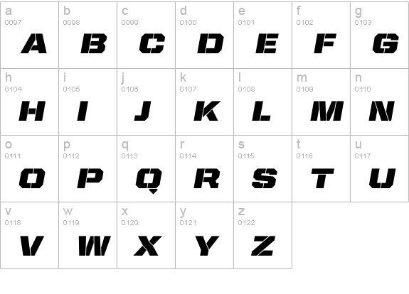 United Italic SemiExt Stencil lowercase a-z preview