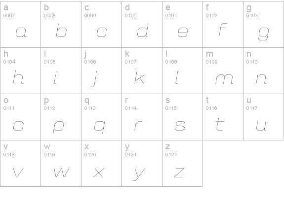 United Italic SemiExt Thin lowercase a-z preview