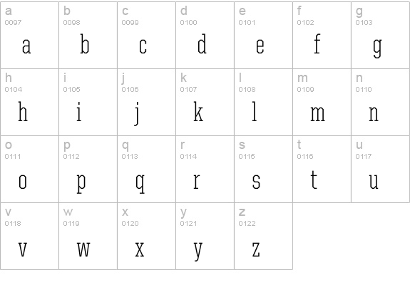United Serif Cond Light lowercase a-z preview