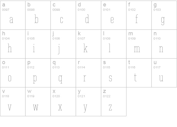 United Serif Cond Thin lowercase a-z preview