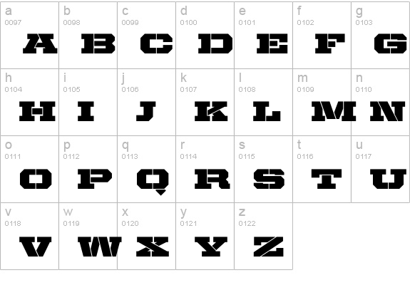United Serif Ext Stencil lowercase a-z preview