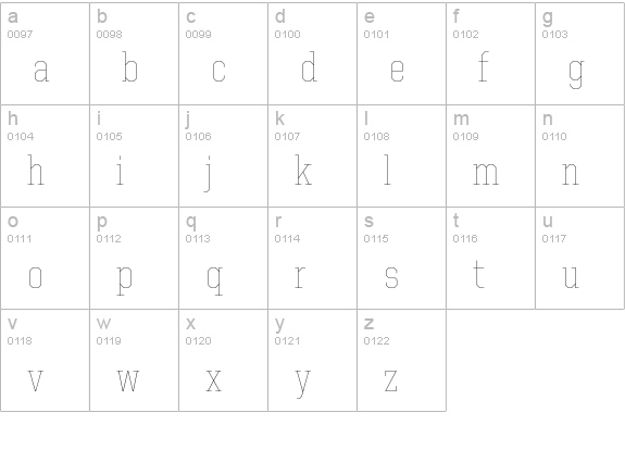 United Serif SemiCond Thin lowercase a-z preview