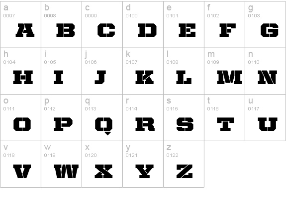 United Serif SemiExt Stencil lowercase a-z preview