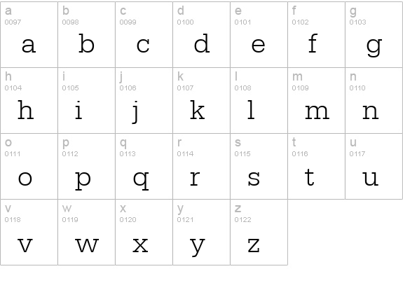 URWEgyptienneTLig lowercase a-z preview