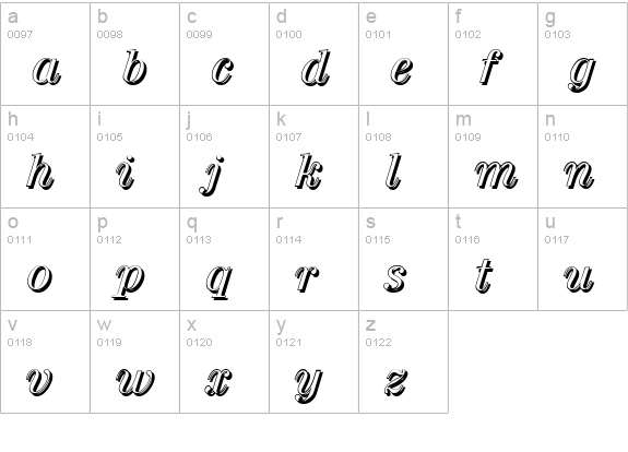 ValenciaShadow-Italic lowercase a-z preview