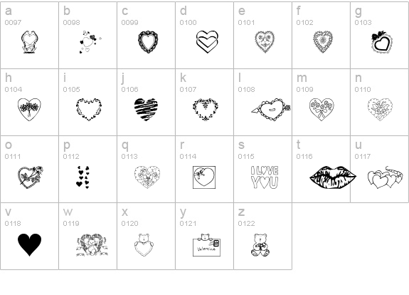 Valentine lowercase a-z preview