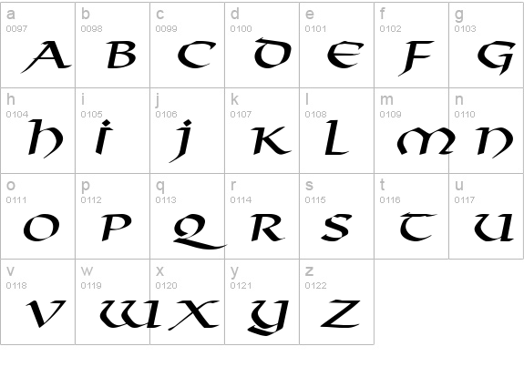 Valhalla Wide Italic lowercase a-z preview
