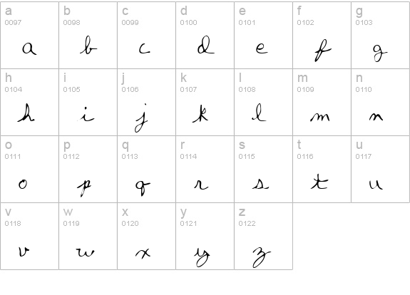 VanessasHand Regular lowercase a-z preview