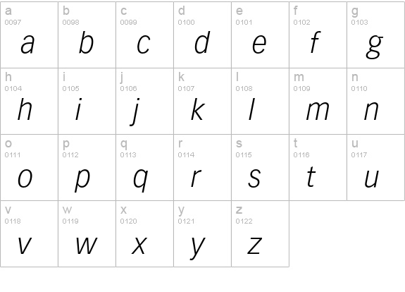 Vectora LH 46 Light Italic lowercase a-z preview