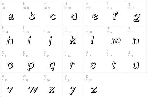 VeracruzShadow-Italic lowercase a-z preview