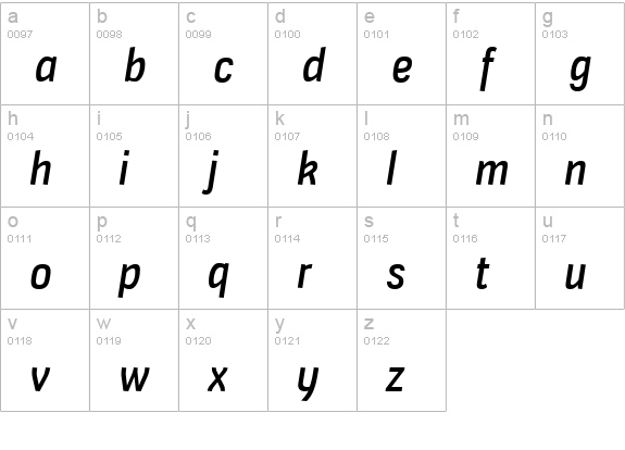 Veriox Rg Italic lowercase a-z preview