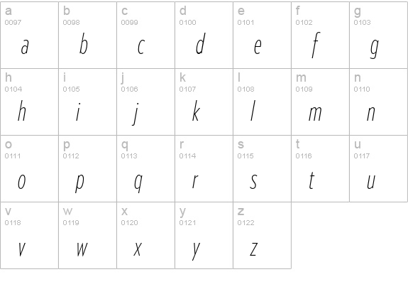 Verlag Compressed XLight Italic lowercase a-z preview