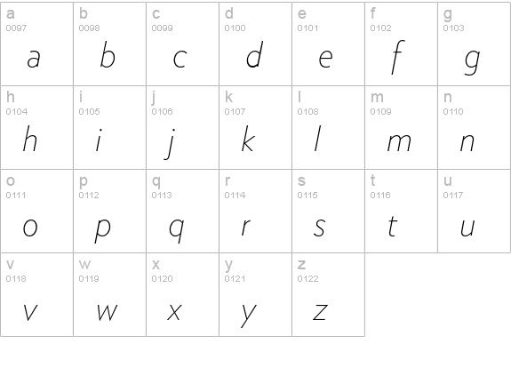Verlag XLight Italic lowercase a-z preview