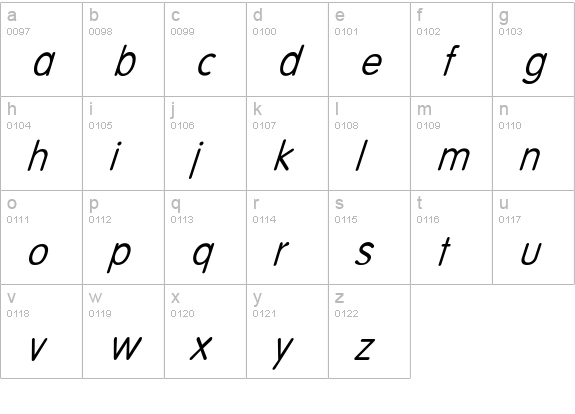 Volte-Italic lowercase a-z preview
