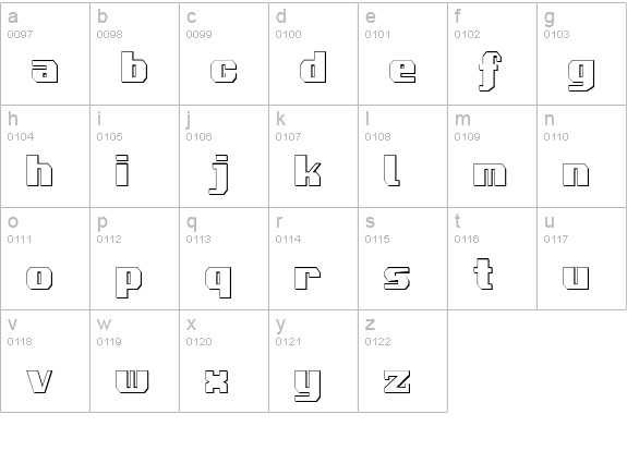 Voortrekker 3D Condensed lowercase a-z preview