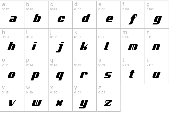 Voortrekker Condensed Italic lowercase a-z preview