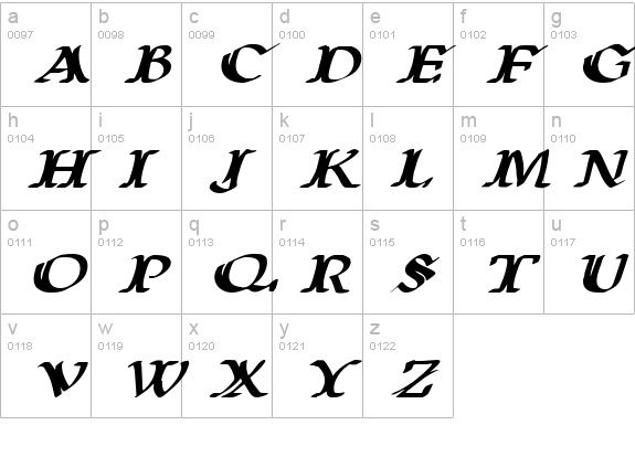 Wars of Asgard Expanded Italic lowercase a-z preview